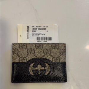 Gucci Black and Biege Signature Card Holder